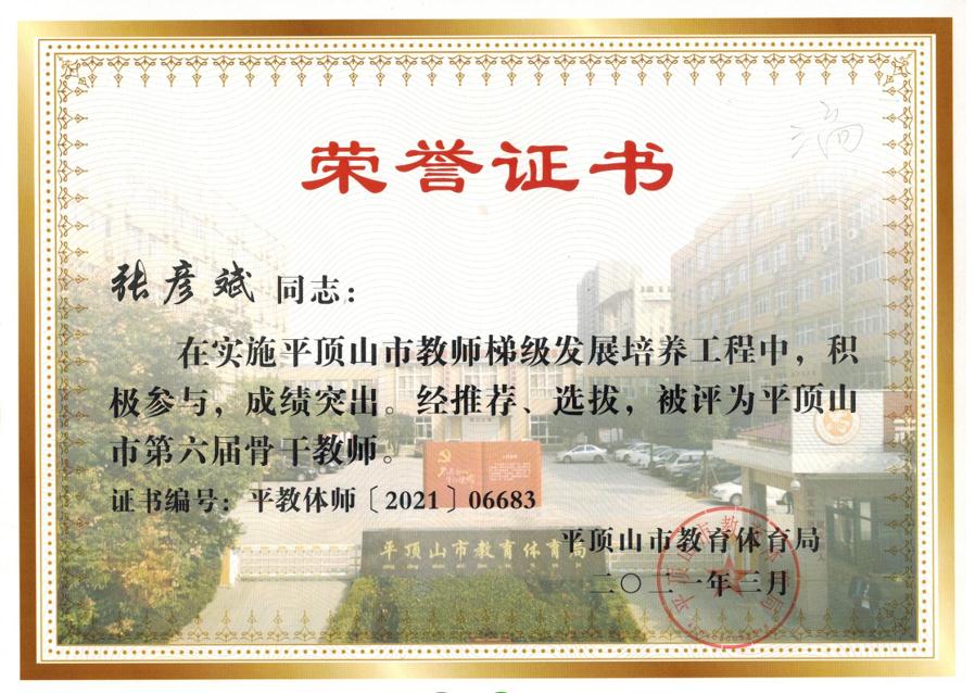 202103平顶山市第六届骨干教师证书——张彦斌